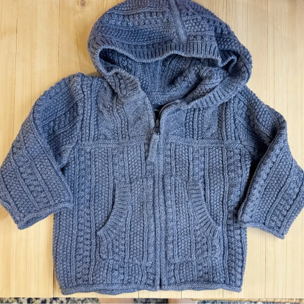 GAP Baby Blue Cable Knit Zip Hoodie Sweater 3-6 Months Classic Neutral Cozy